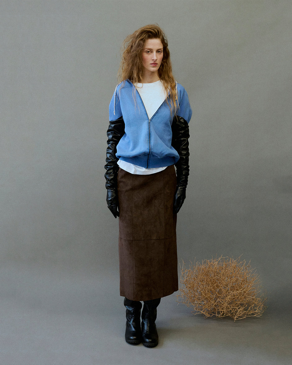Fifi Low Rise Column Skirt - Mocha Grey Suede