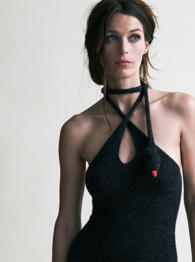 Swan Halter Tunic - Speckled Black