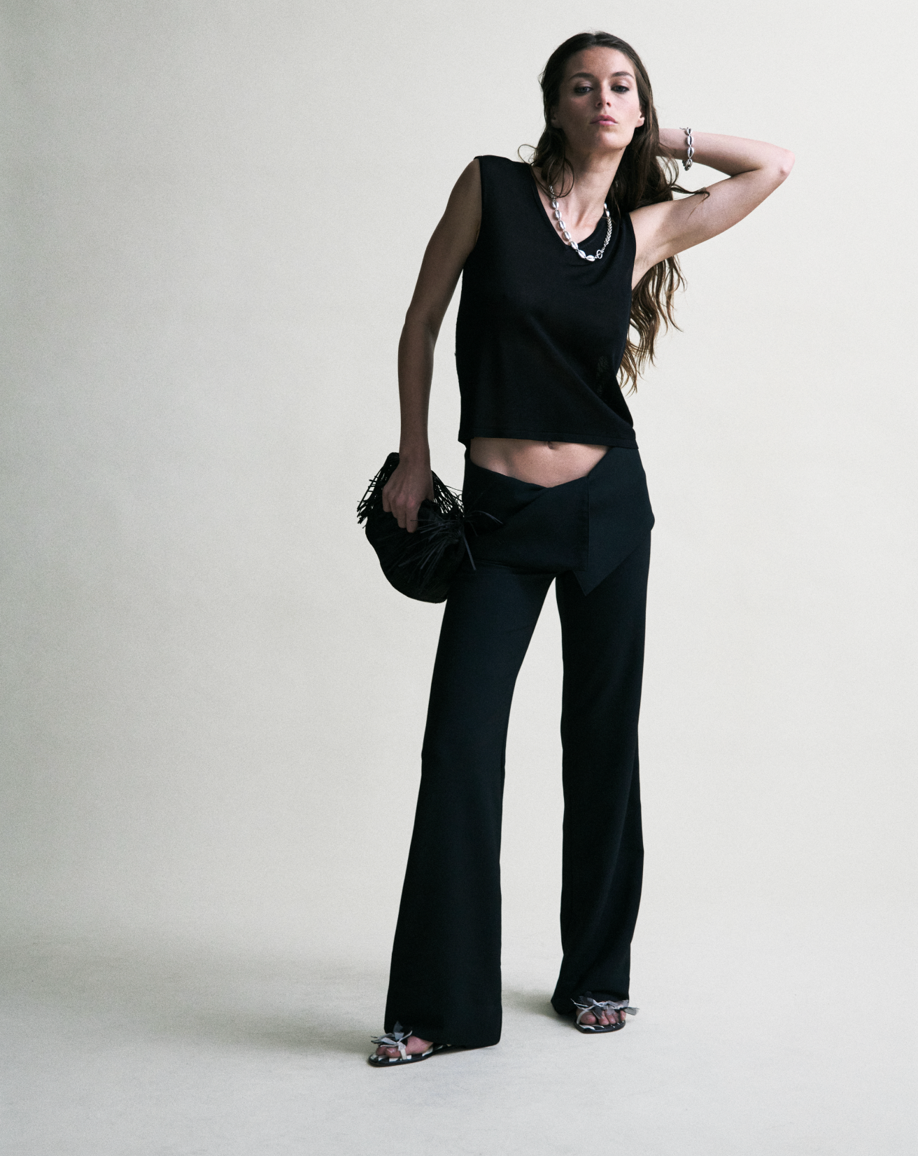 BLAKE FOLD OVER PANT - Black Crepe