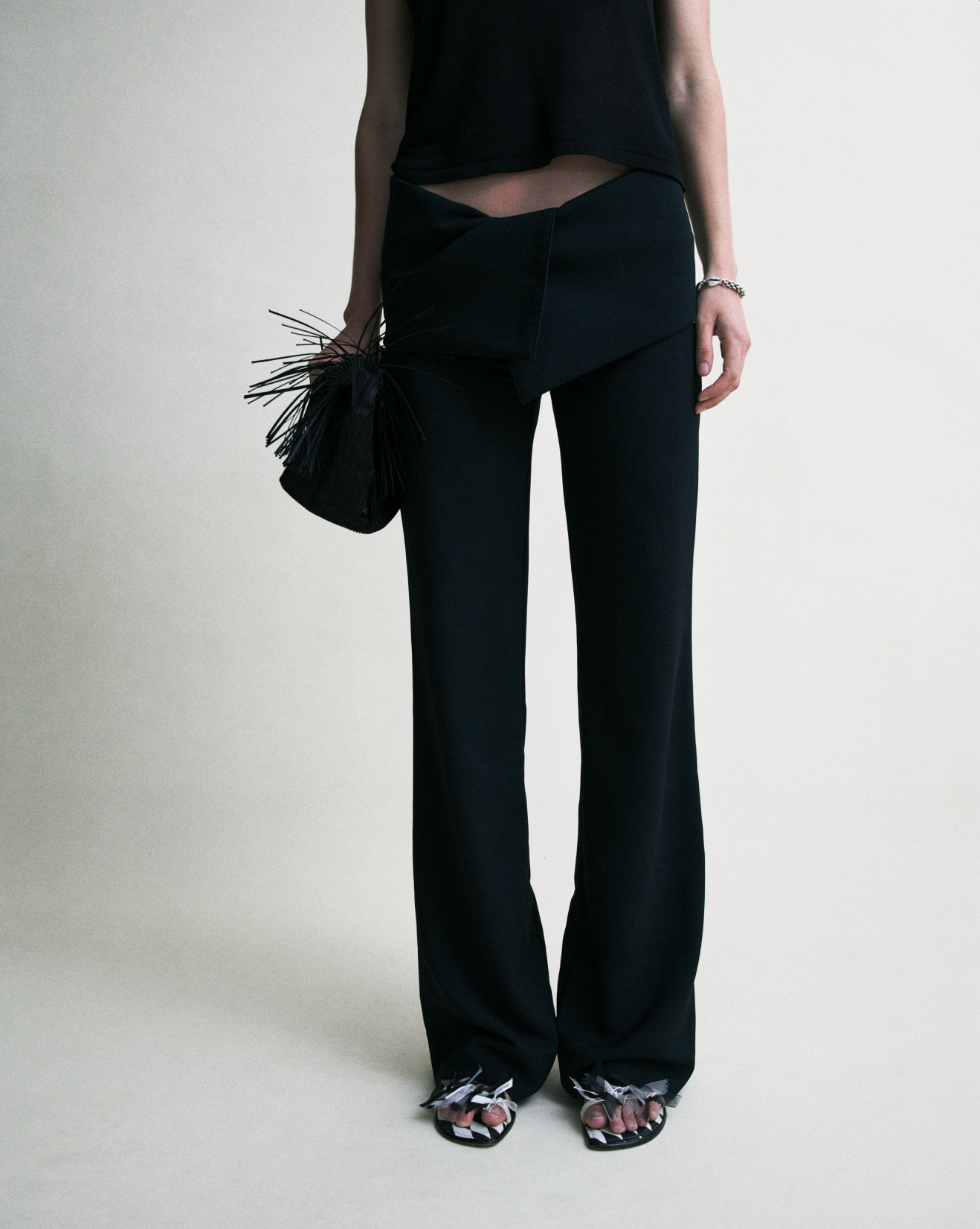 BLAKE FOLD OVER PANT - Black Crepe