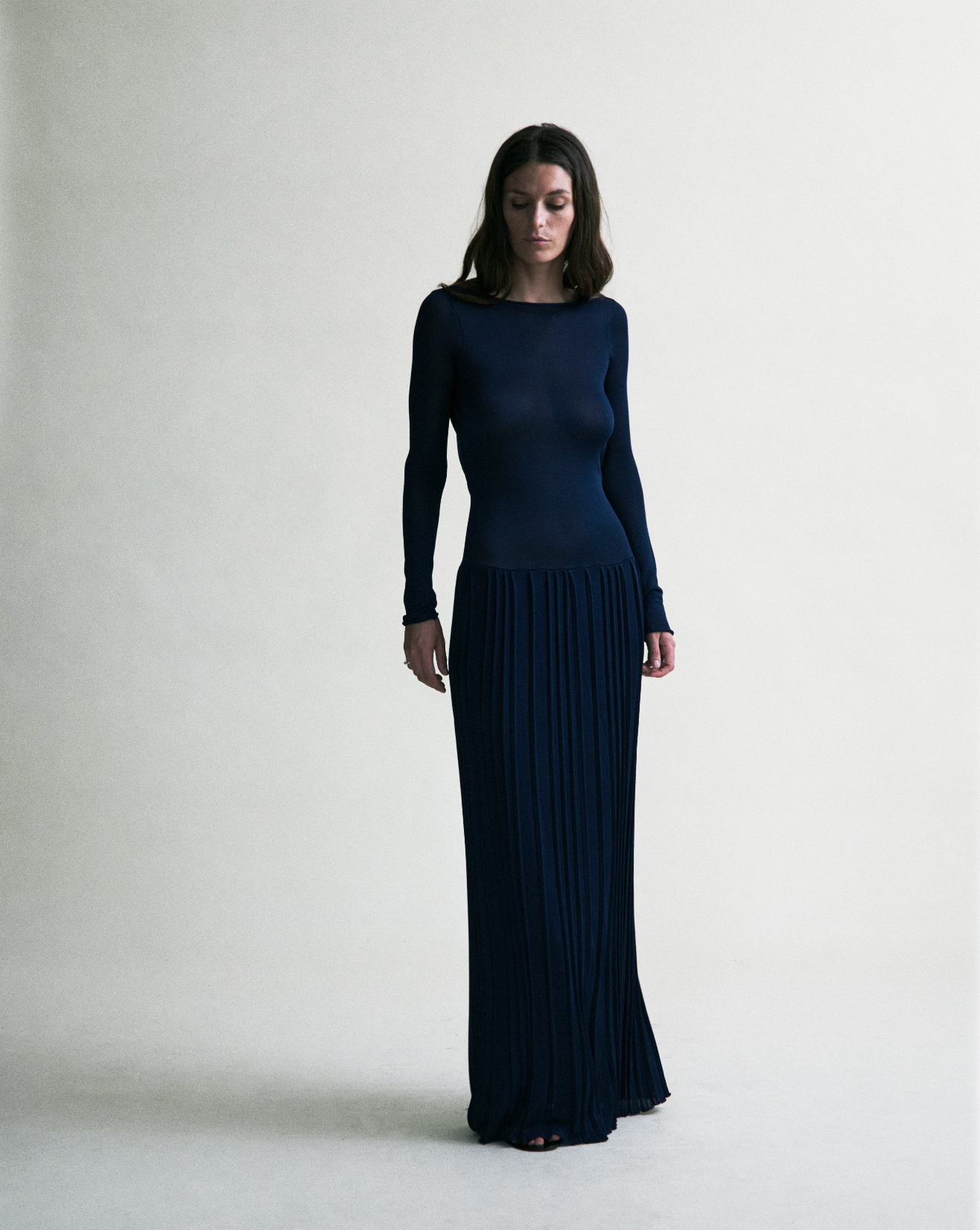 Kingsley Pleated Column Dress - True Navy