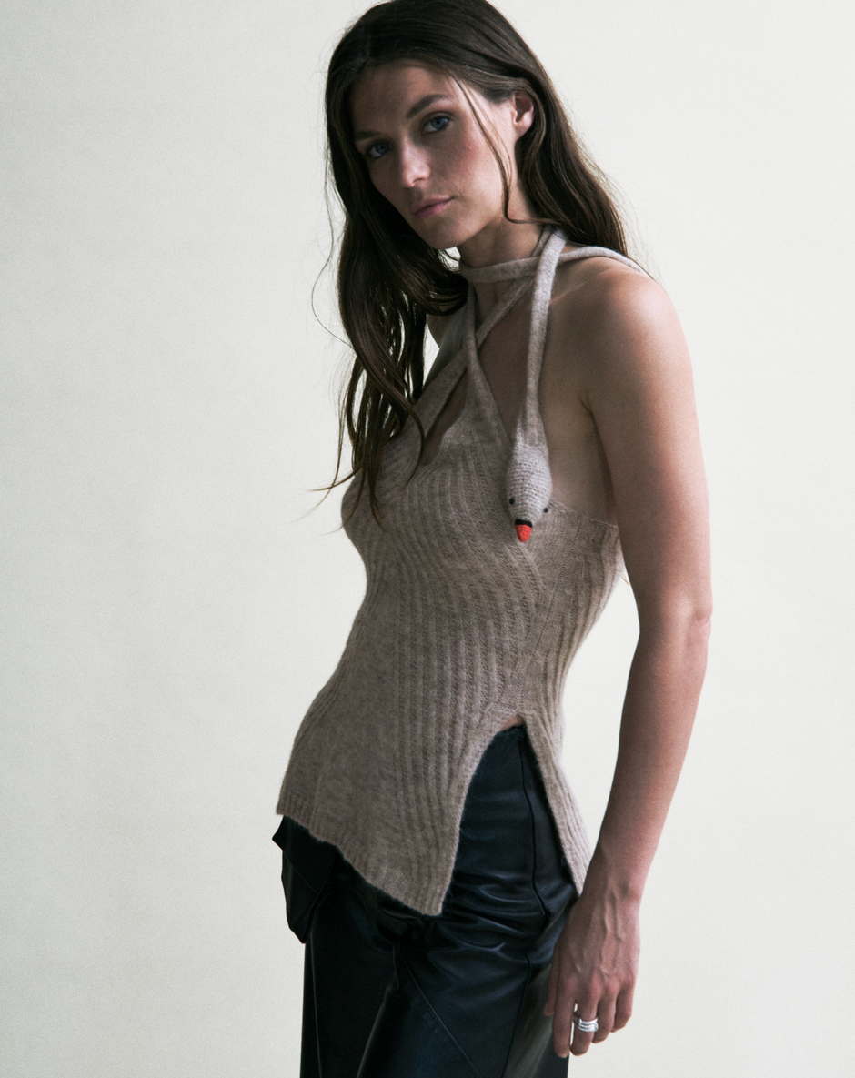 Swan Halter Tunic - Oatmeal