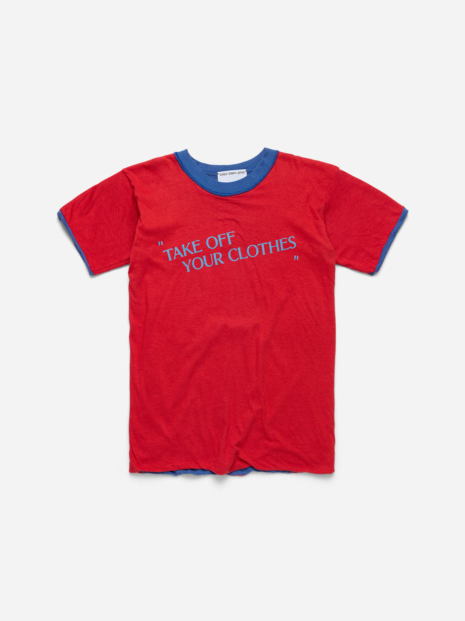 “TAKE OFF YOUR CLOTHES” -Red/Navy_Franklin_Reversible Ringer_S (C3)