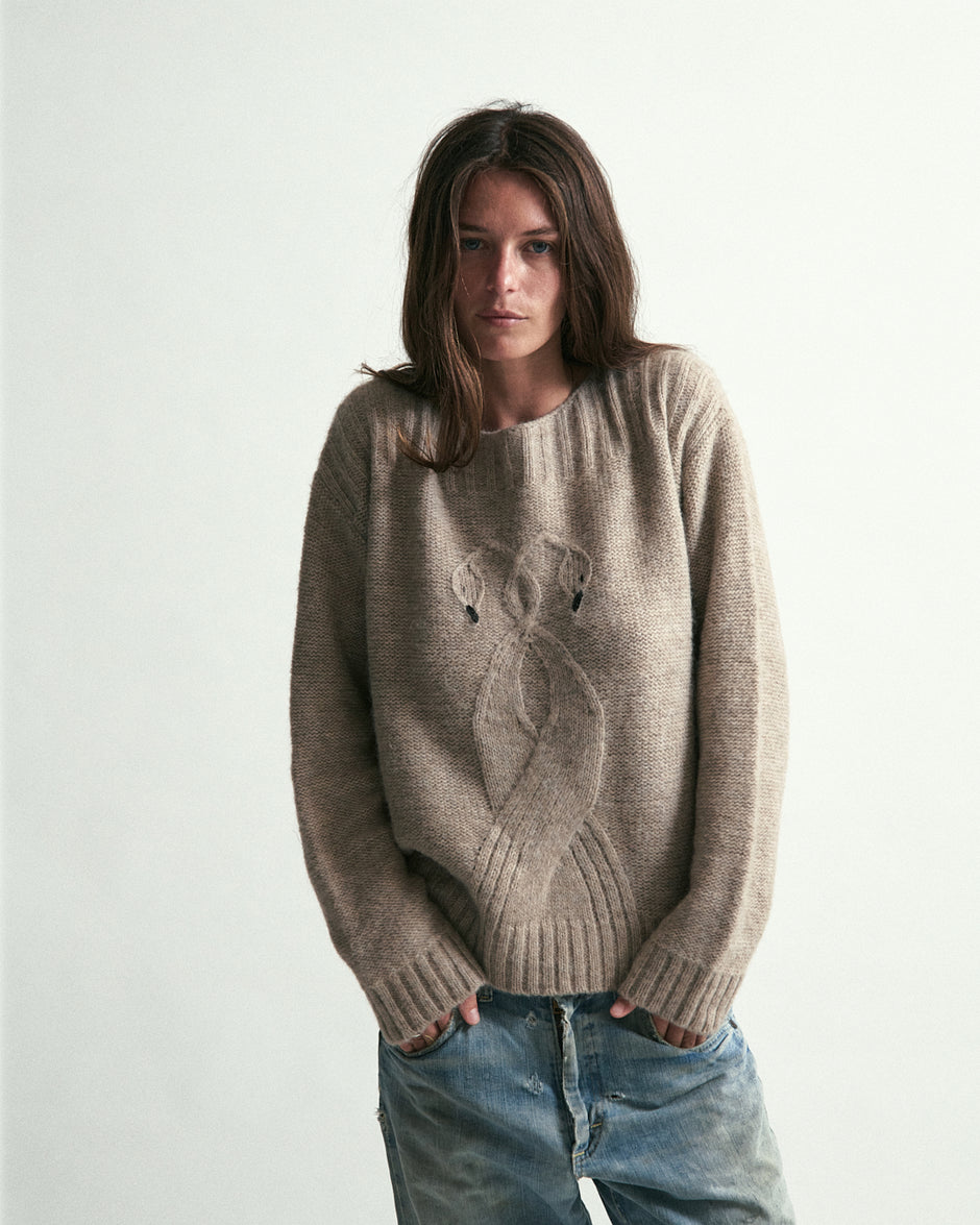 Swan Cable Knit Sweater - Merino Wool
