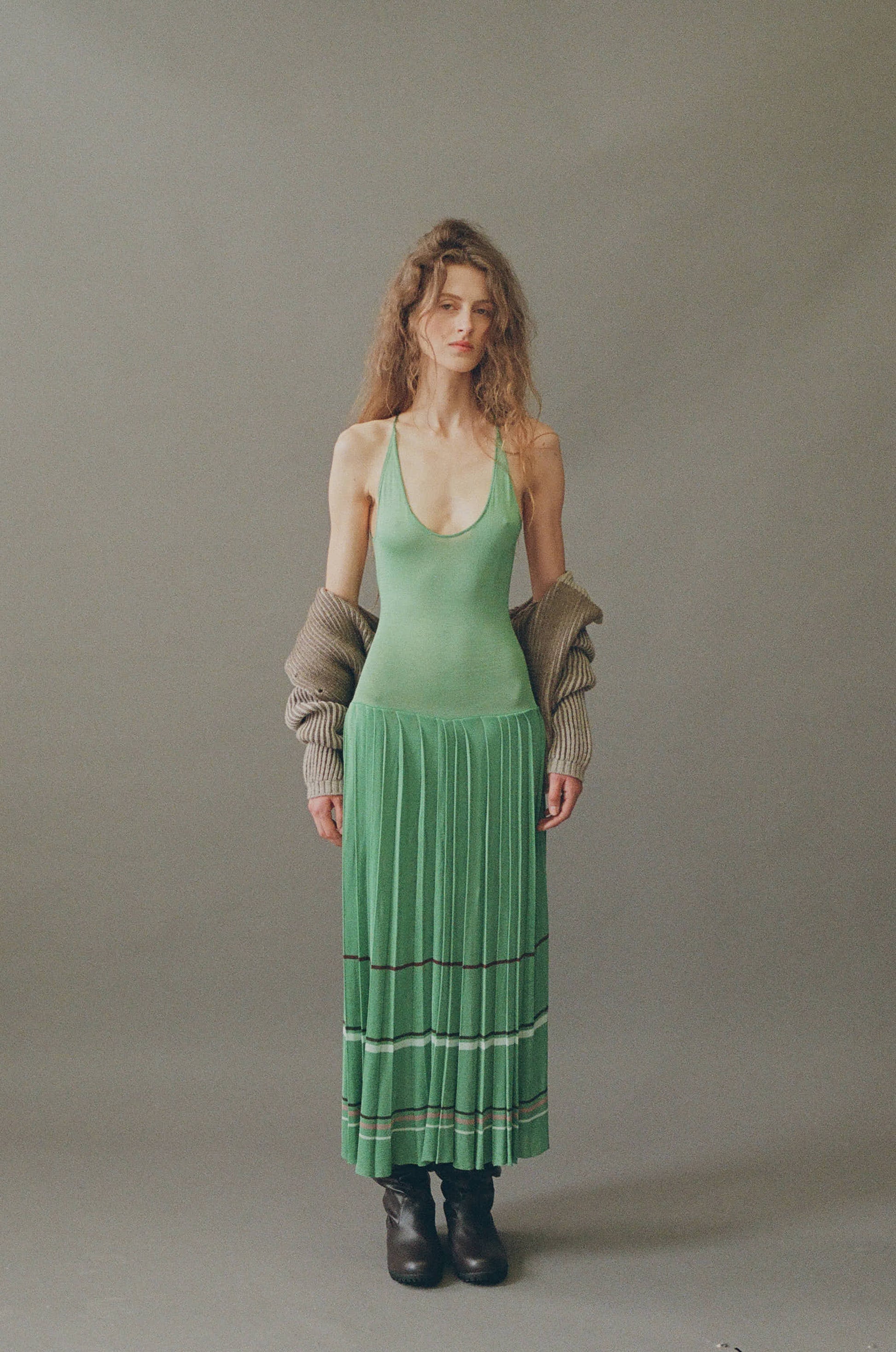 midi pleated skirt dress KINGSLEY PLEATED MIDI DRESS