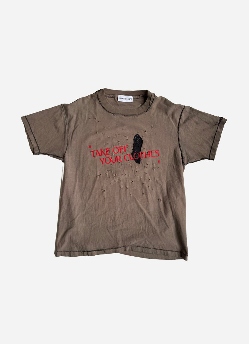 “TAKE OFF YOUR CLOTHES”  - Brown patchwork M/L