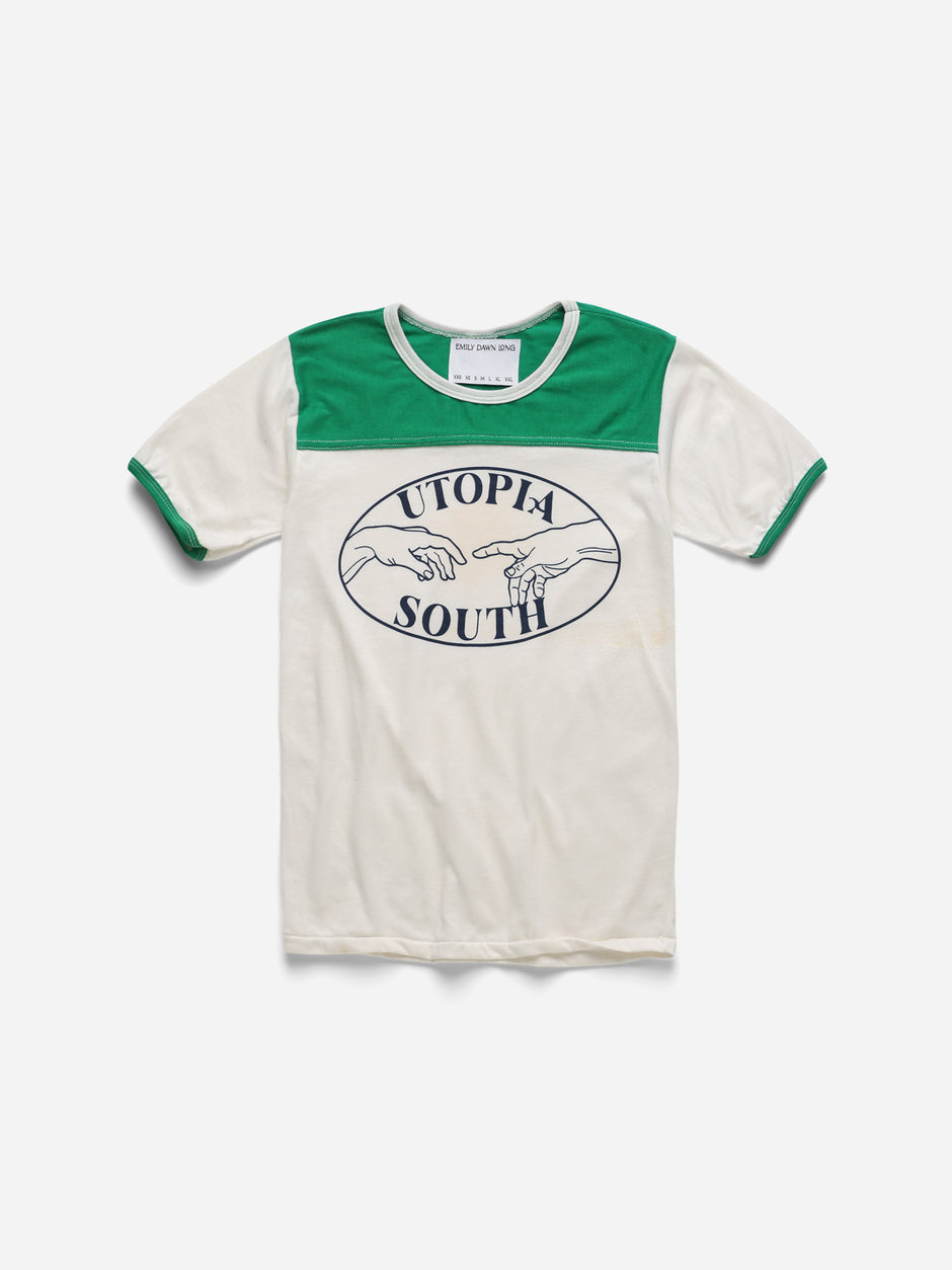 UTOPIA SOUTH - White Green Varsity Tee_S (l)