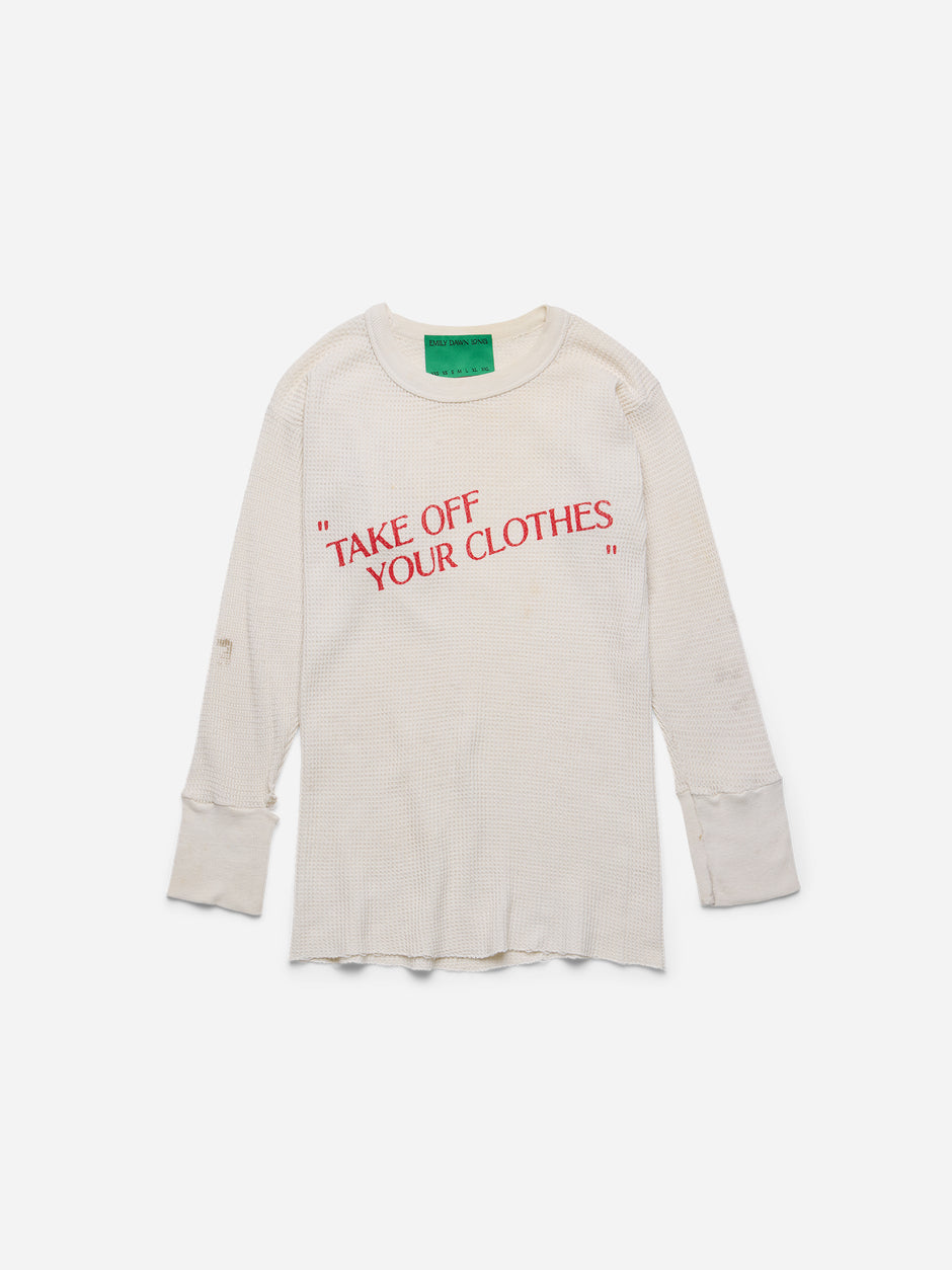 “TAKE OFF YOUR CLOTHES” - White Waffle Thermal_Red_XS/S