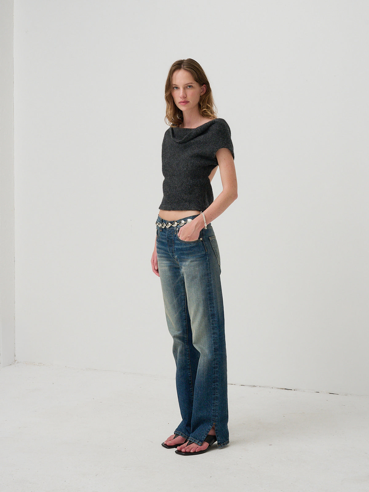DIONE DRAPE KNIT TOP - Charcoal