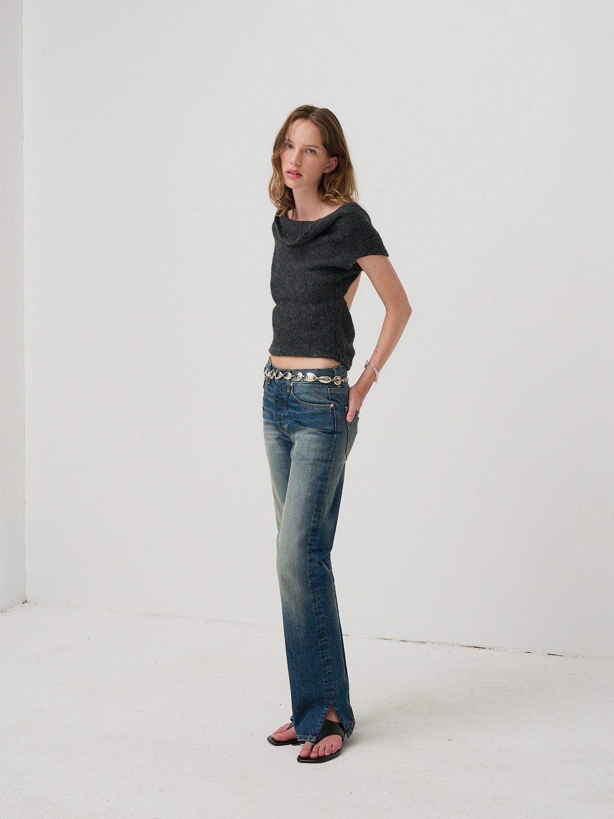 DIONE DRAPE KNIT TOP - Charcoal