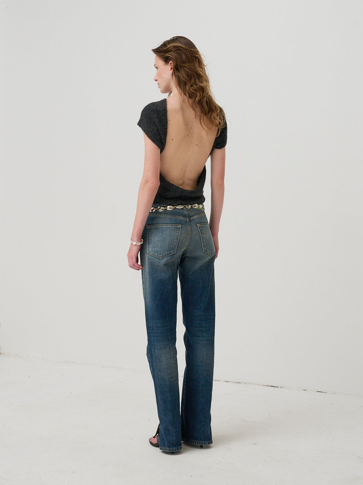 DIONE DRAPE KNIT TOP - Charcoal