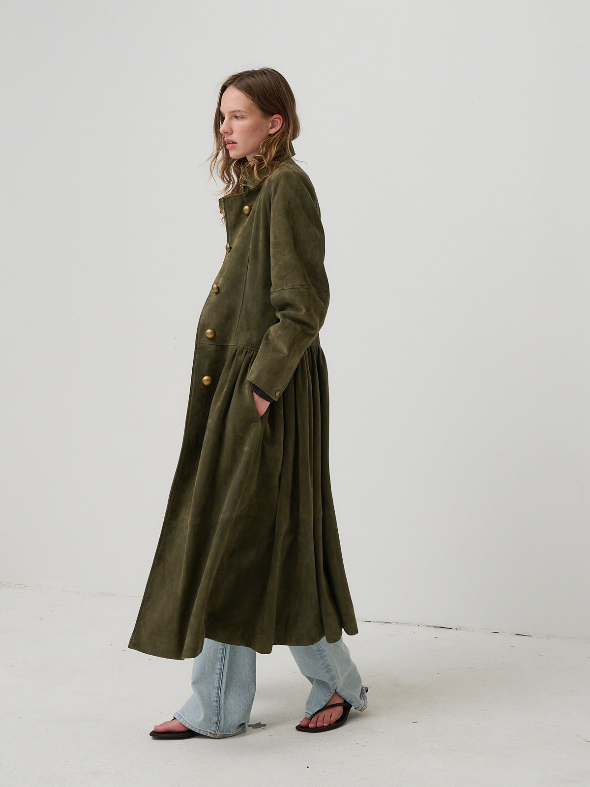 The Buttercup Suede Coat - Khaki Green