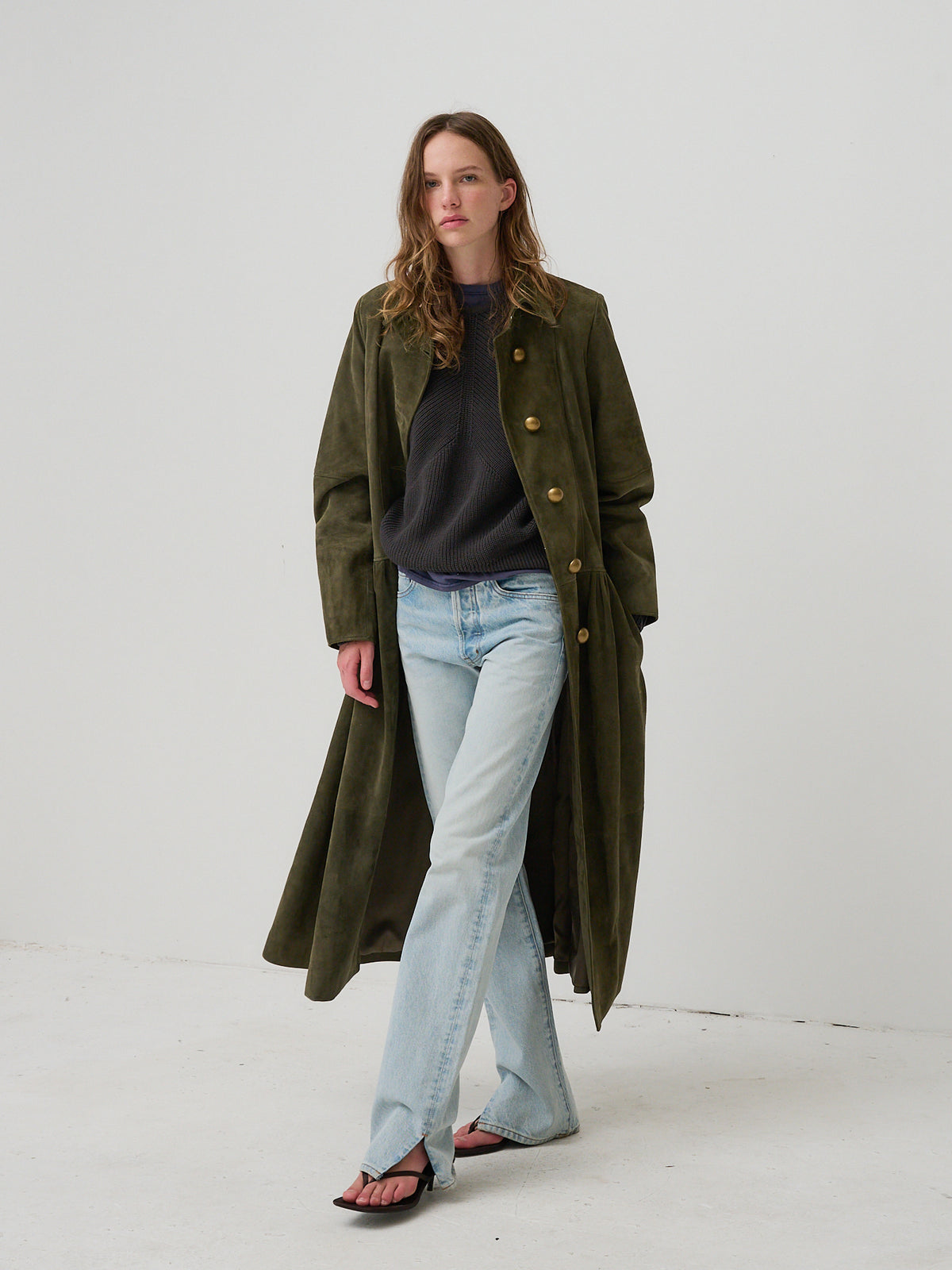 The Buttercup Suede Coat - Khaki Green