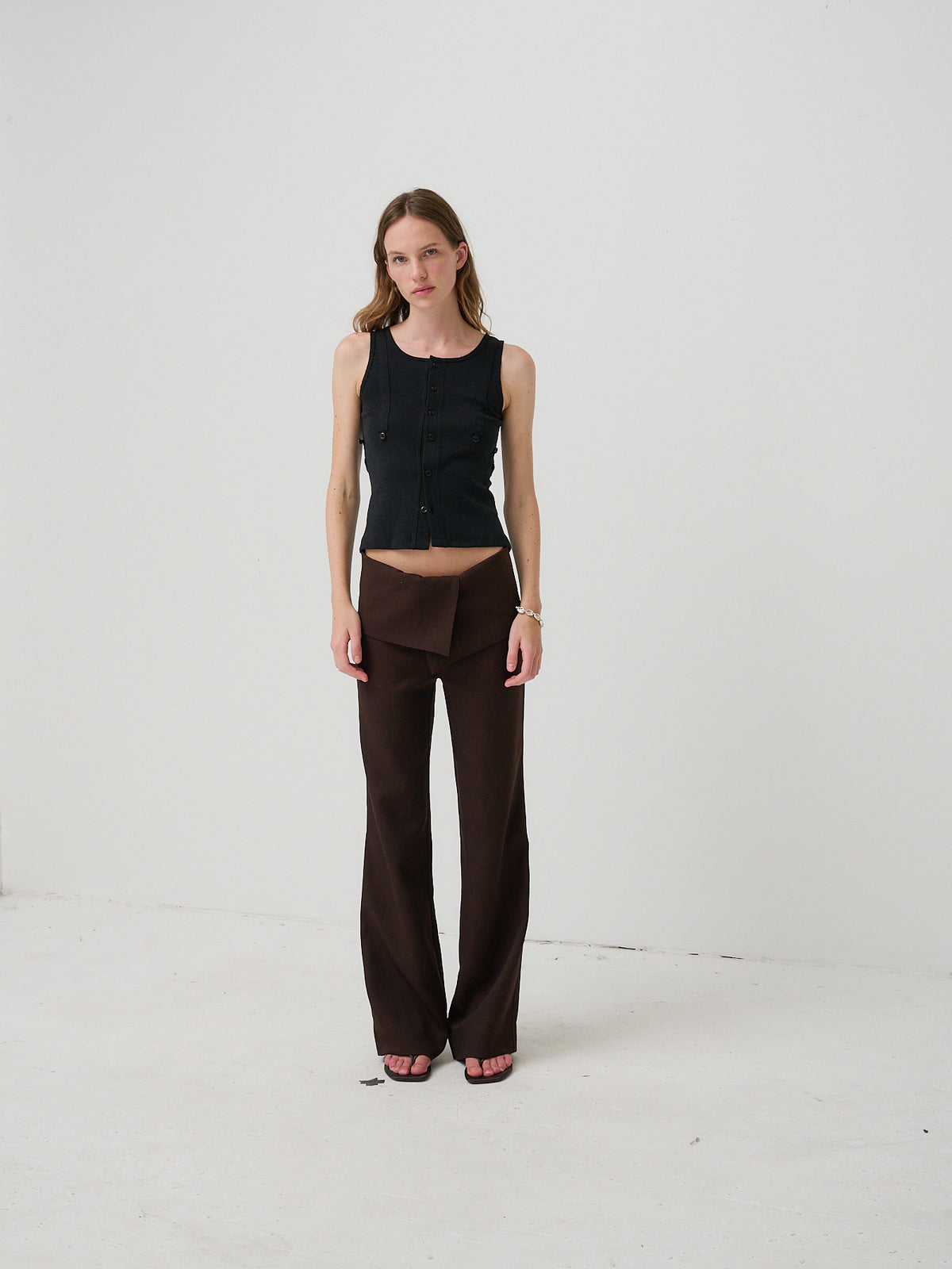 BLAKE FOLD OVER PANT - Brown Herringbone