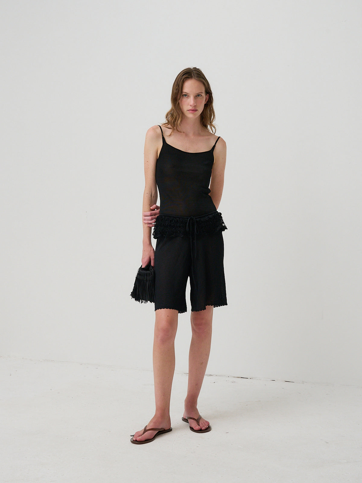 Black - Ash Ruffle Shorts 