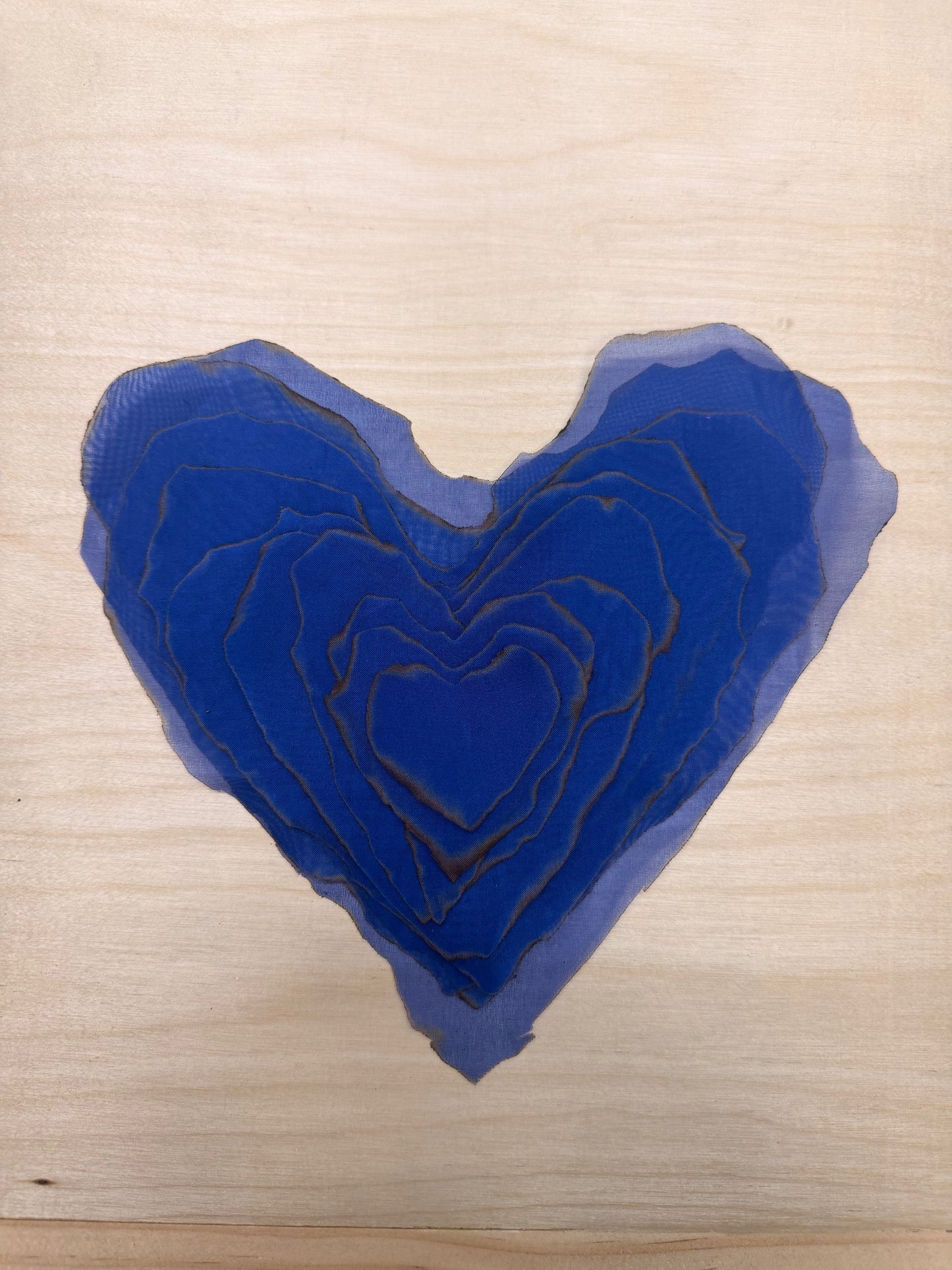 Burnt Silk Organza Heart Brooch - Klein Blue
