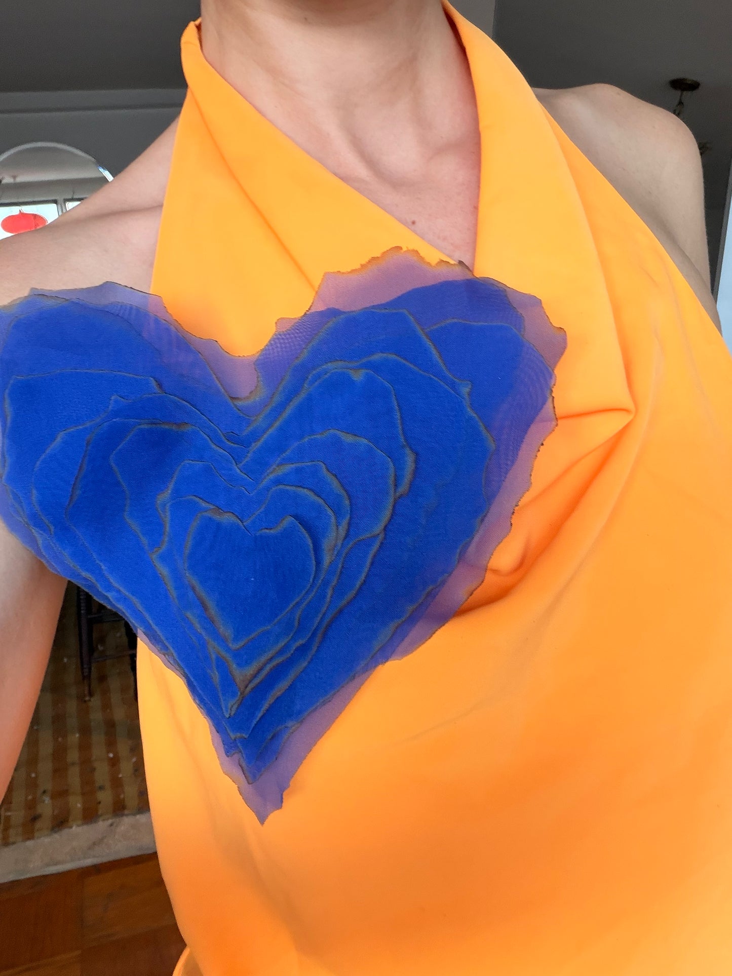 Burnt Silk Organza Heart Brooch - Klein Blue