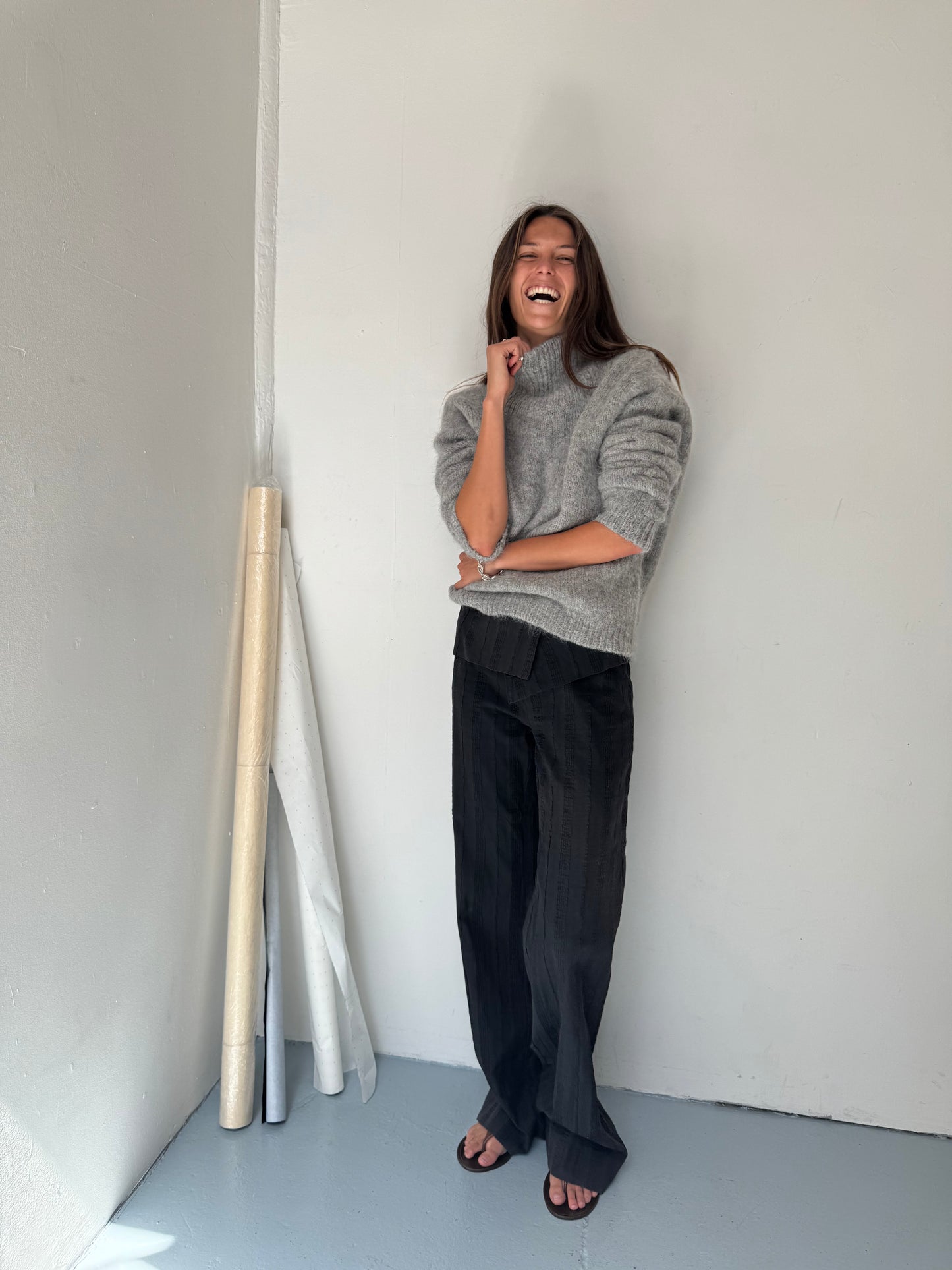 Sonko Reversible Cowl Neck Sweater - Heather Grey