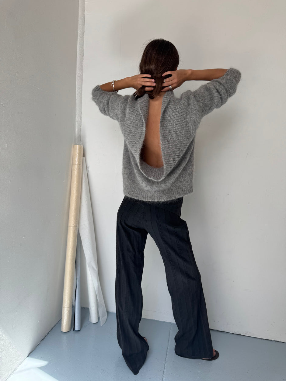 Sonko Reversible Cowl Neck Sweater - Heather Grey