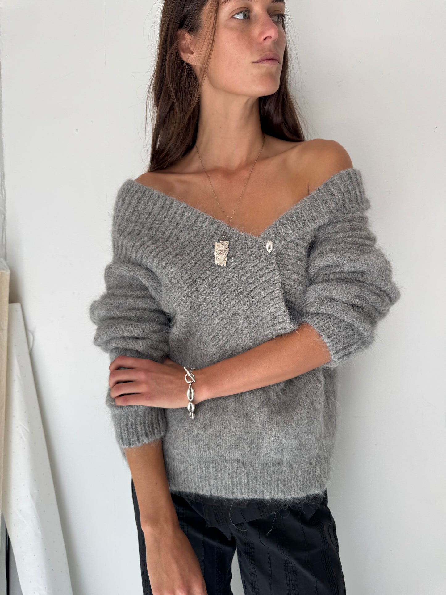 Sonko Reversible Cowl Neck Sweater - Heather Grey