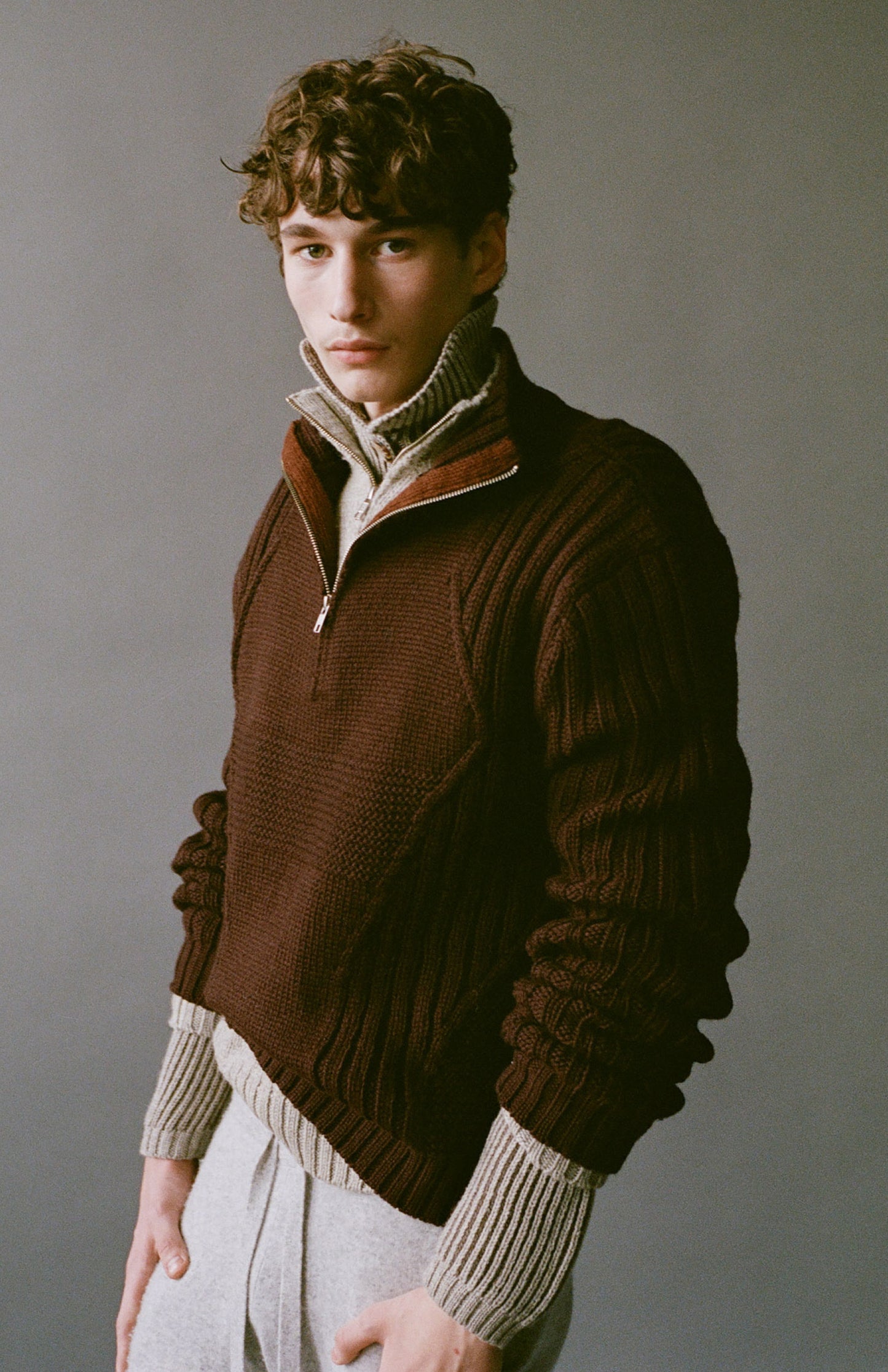 3 Knit Structure Half Zip Pullover