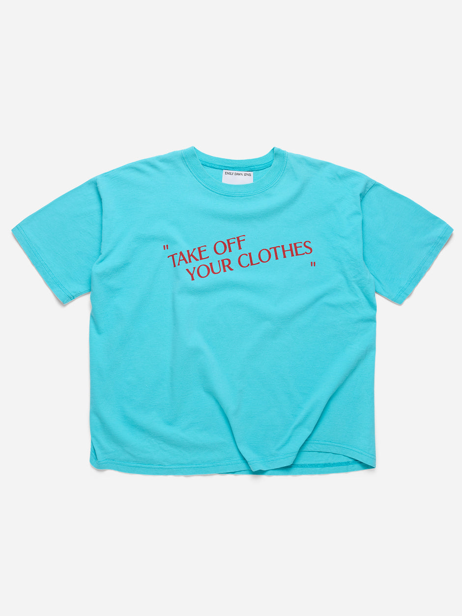 “TAKE OFF YOUR CLOTHES” - Teal Boxy Tee Norway_L (E)