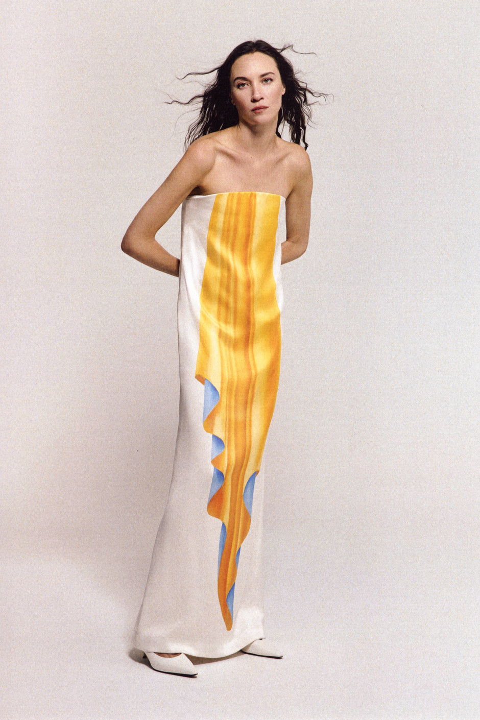 Drape Frozen Mid Fall - Silk Column Dress