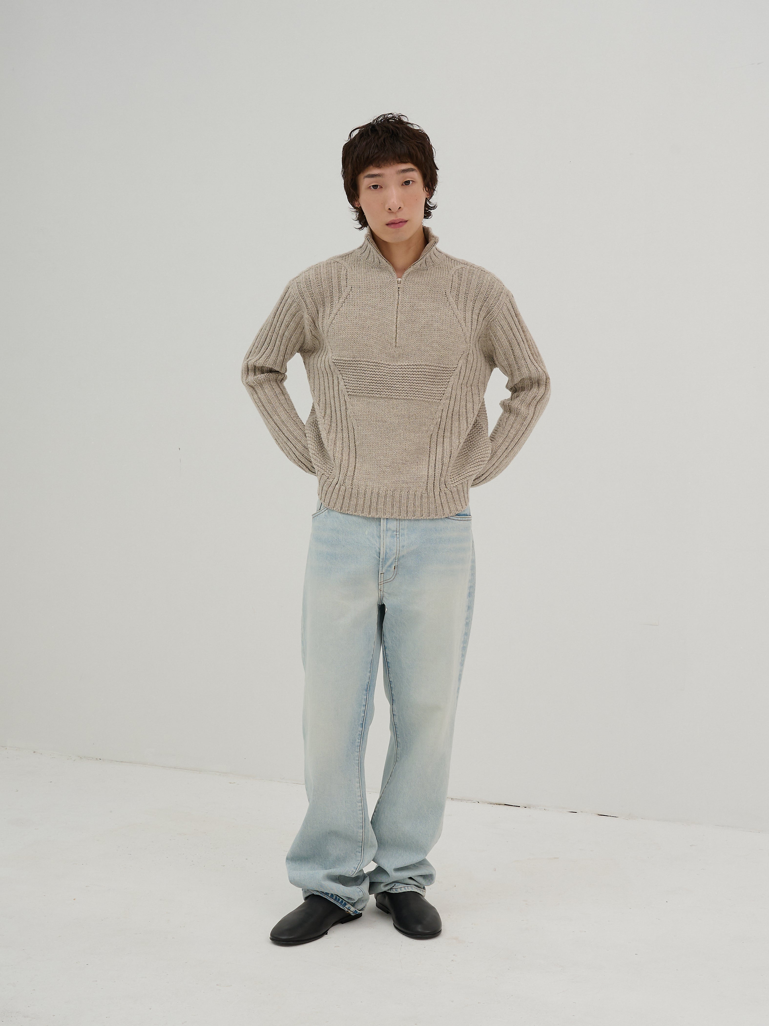 3 Knit Structure Half Zip Pullover – EMILY DAWN LONG