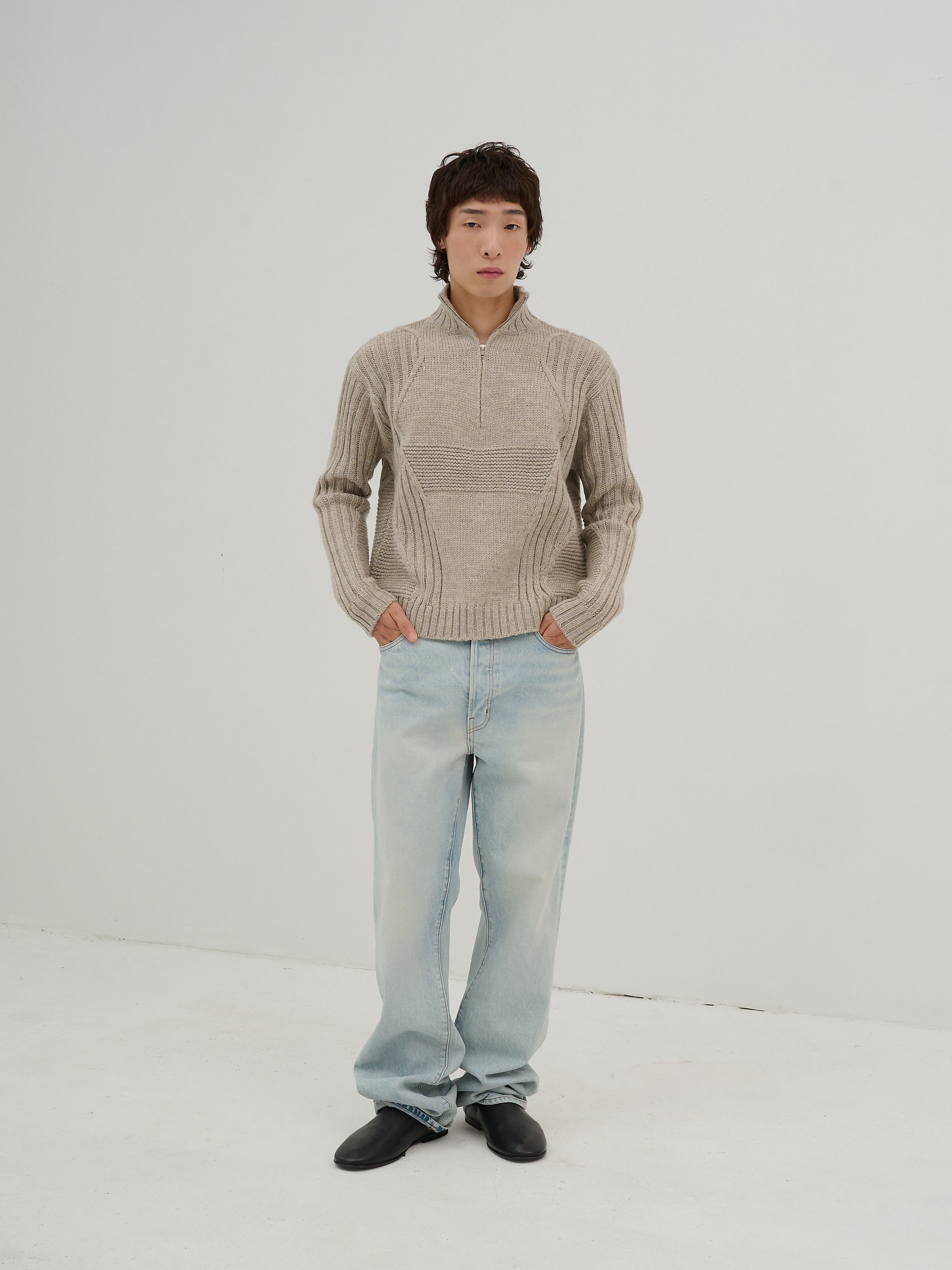 3 Knit Structure Half Zip Pullover – EMILY DAWN LONG