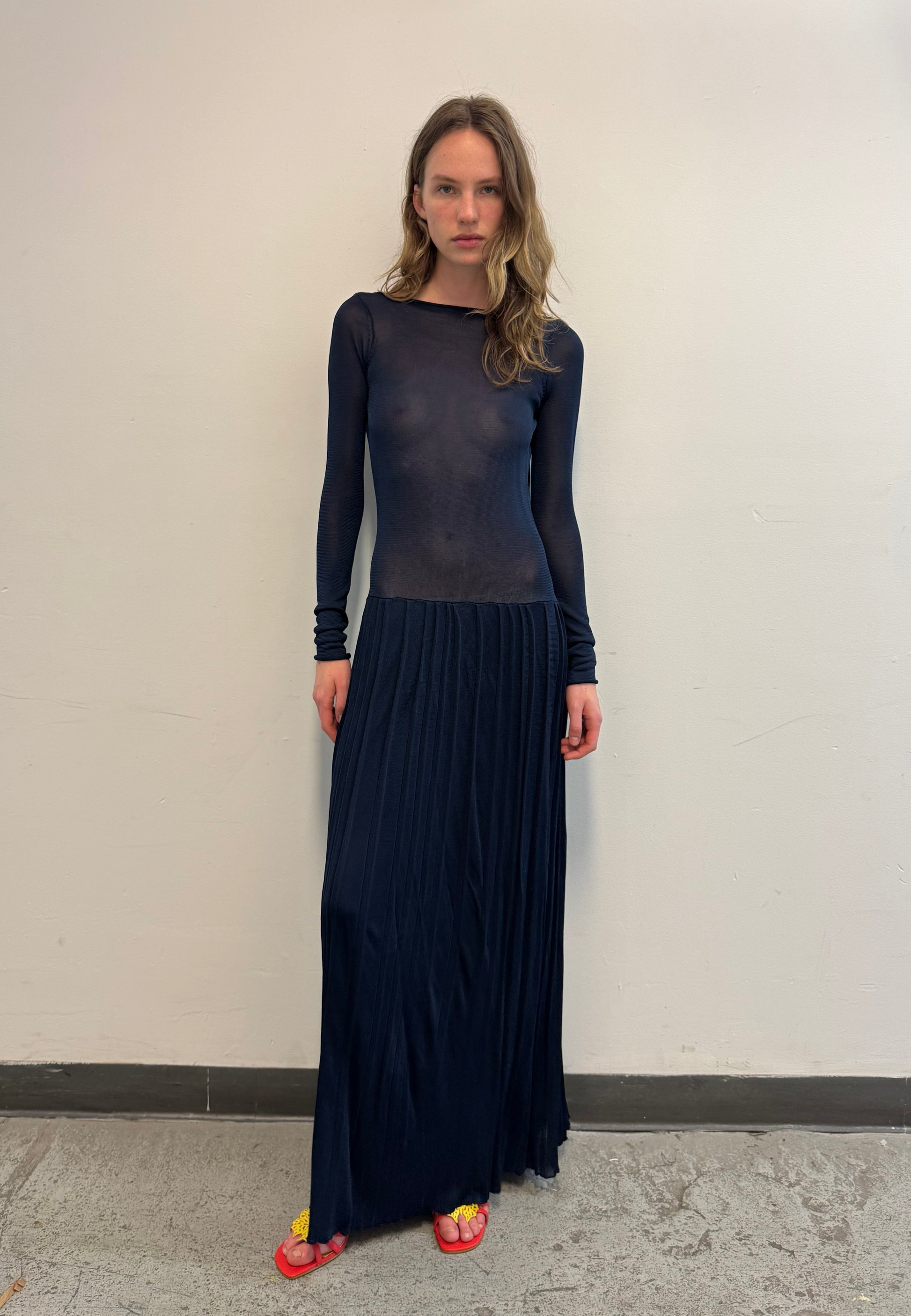 Kingsley Pleated Column Dress - True Navy Kingsley Pleated Column Dress - True Navy