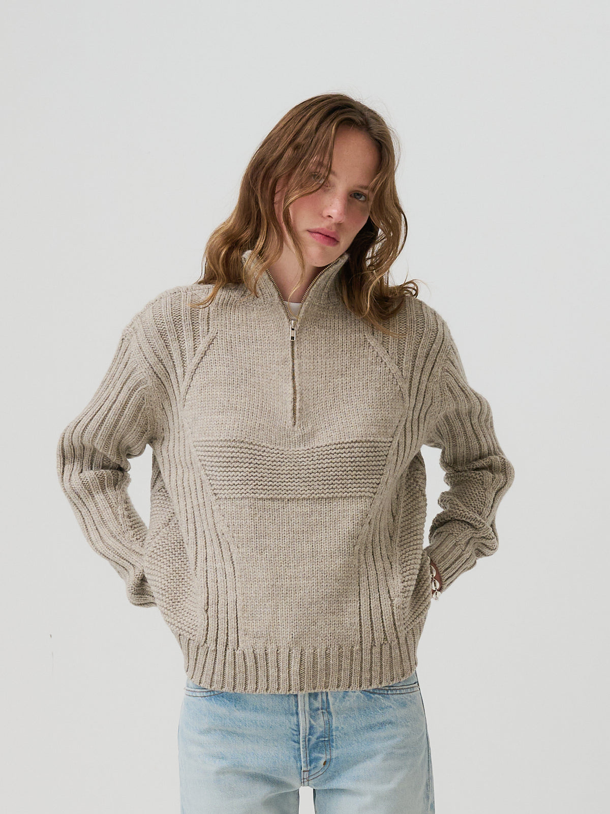 3 Knit Structure Half Zip Pullover